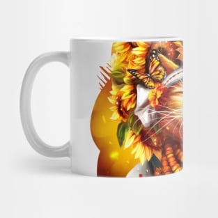 Ukrainian cat in folk costume, wearing a wreath of sunflowers, basking in the sun Mug